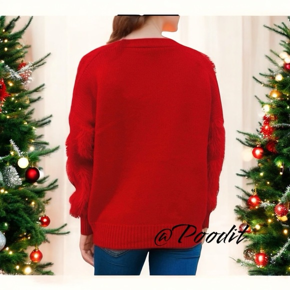 Red Christmas cardigan with stuffed accents sz Medium - Picture 4 of 11